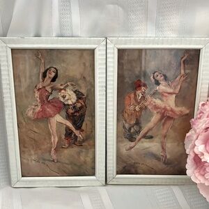 Vintage Rare MCM Pal Fried Ballerina & Musical Clowns Original Frame Prints Pair